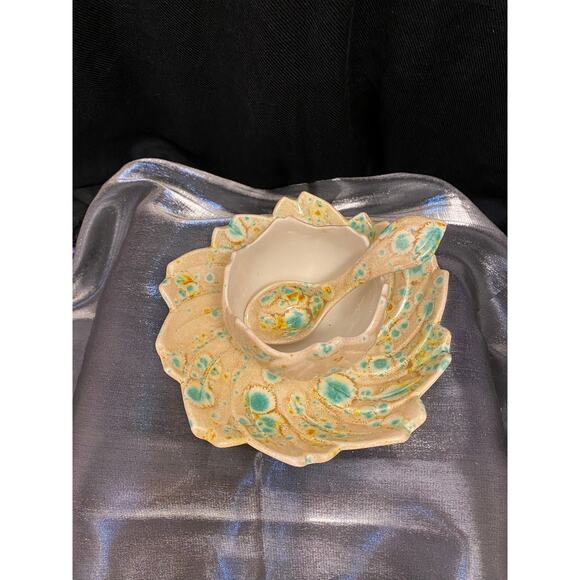 Handmade, Art Pottery Condiment Serving Set, Three (3) pieces Trippy Hippie  EUC - Picture 5 of 10